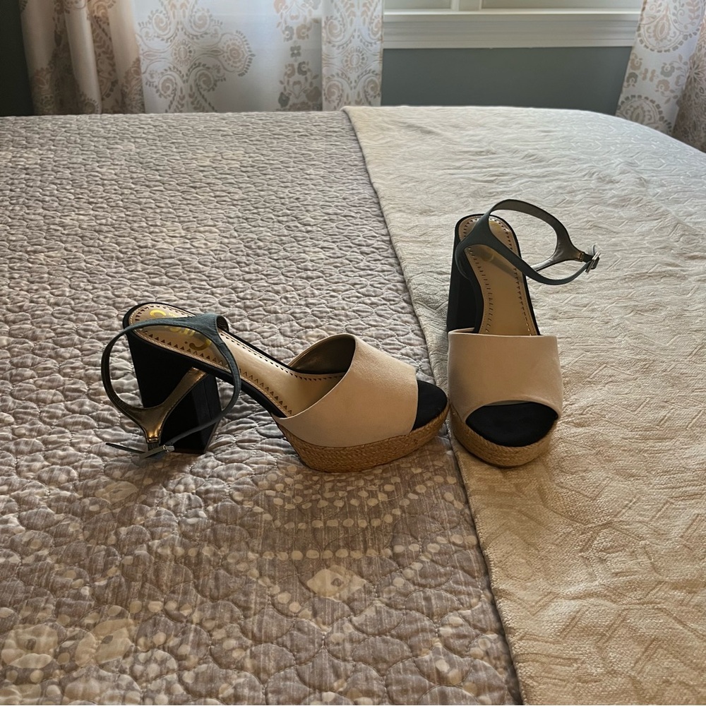 Sam Edelman Circus Cream and Blue Wedge Sandals. Size 9.